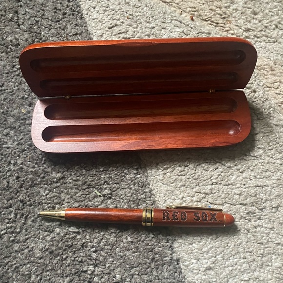 red sox Office Cherry Wood Red Sock Pen And Box Poshmark